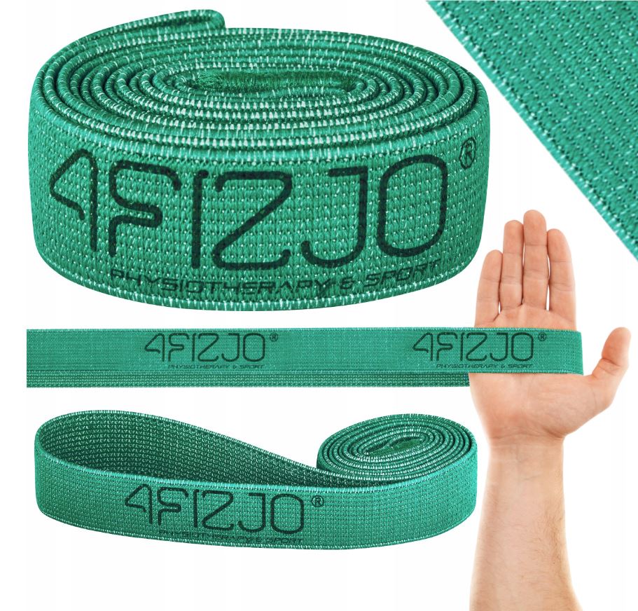 4Fizjo Flex Band Long Flexible Textile Training Loop Strap Tape, Green (Low resistance, 2/5)