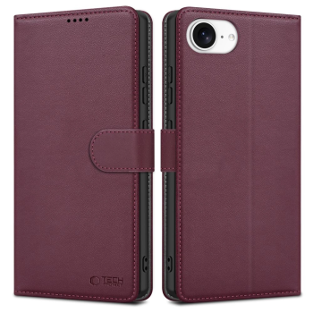 Apple iPhone 16e / SE (2025) 6.1'' Tech-Protect Wallet Book Case Cover, Burgundy
