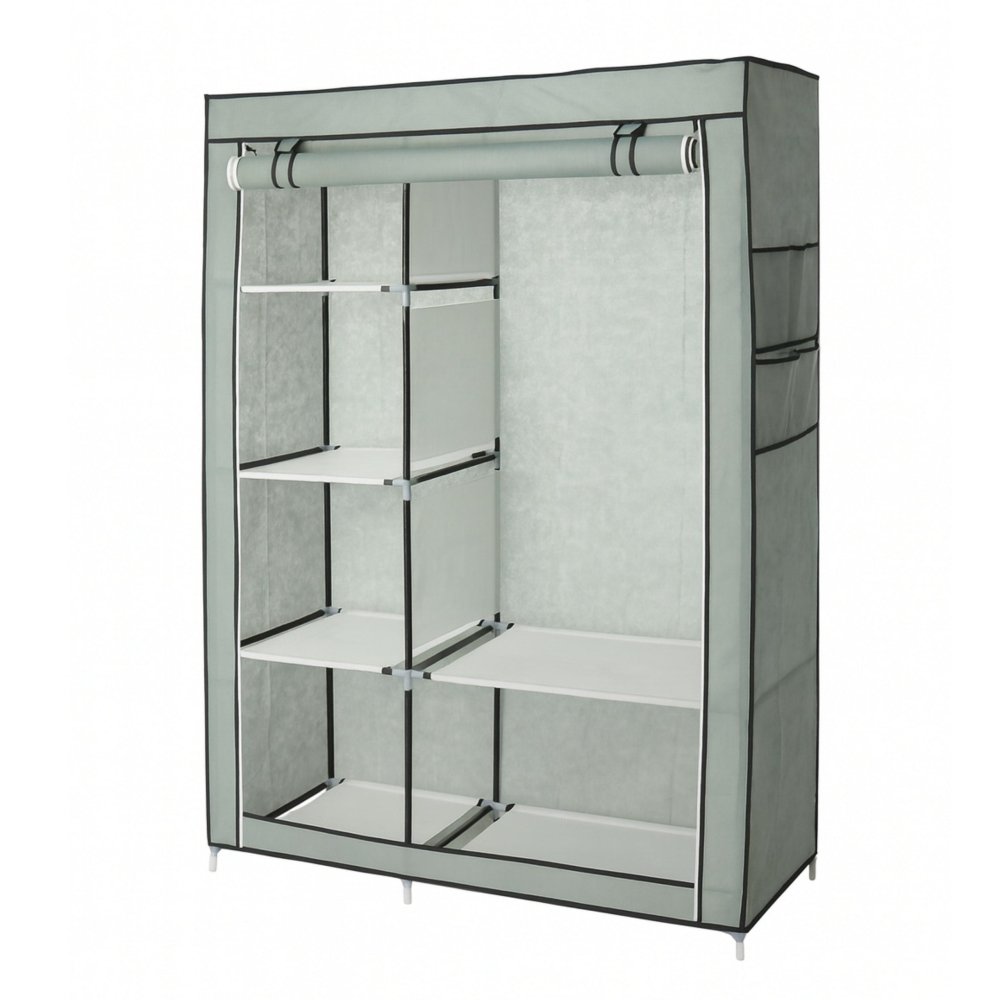 Portable Closet Wardrobe Freestanding Clothes Organizer with Shelves, Grey (0)