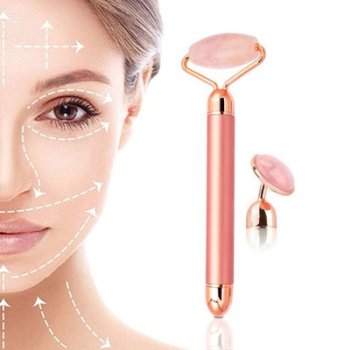 Rose Quartz Face and Neck Vibrating Massager Roller with Two Nozzles
