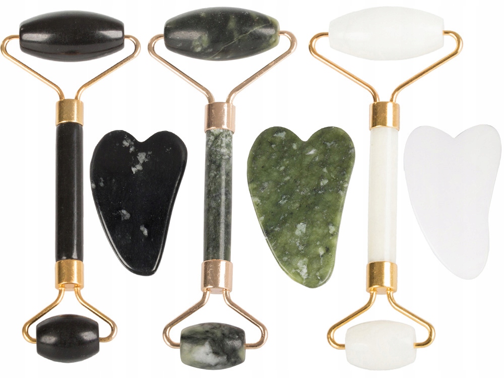 Jade Face Roller with Gua Sha Massage Plate, Different Colors (1)