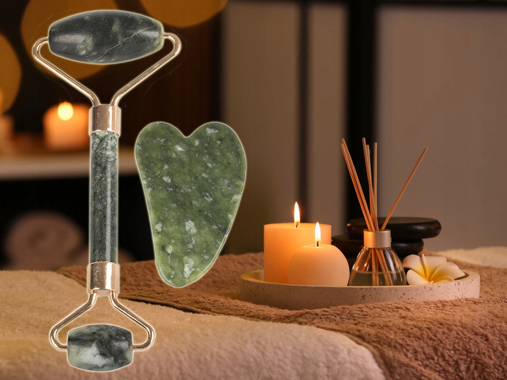 Jade Face Roller with Gua Sha Massage Plate, Different Colors (3)