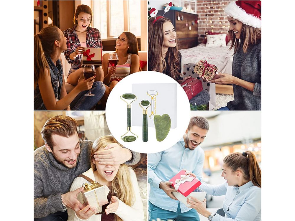 Set of Jade Rollers for Face and Neck Anti Ageing Massager and Gua Sha (3)