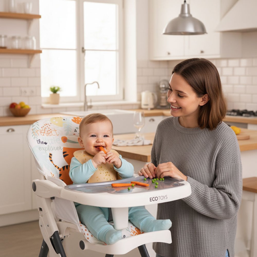 ECOTOYS Foldable Baby High Chair with Adjustable Tray and Fun Toys (0)