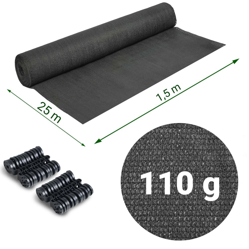 Plonos Premium Shade Net Privacy Screen 1.5x25m 110g/m² with 50 Clips - Gray (0)
