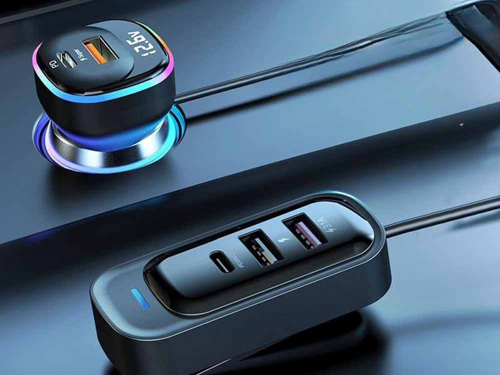 Bluetooth FM Transmitter for Car, 3x USB & USB-C Fast Charger Adapter, Black (3)