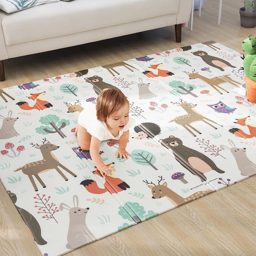 NICEKIDS Double-sided Foldable XPE Foam Play Mat Pad Rug for Kids, 200x150cm, Forest (3)