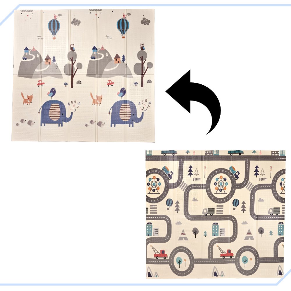 Double-sided Foldable XPE Foam Play Mat Pad Rug for Kids, Elephants-Road, 198x179cm (0)