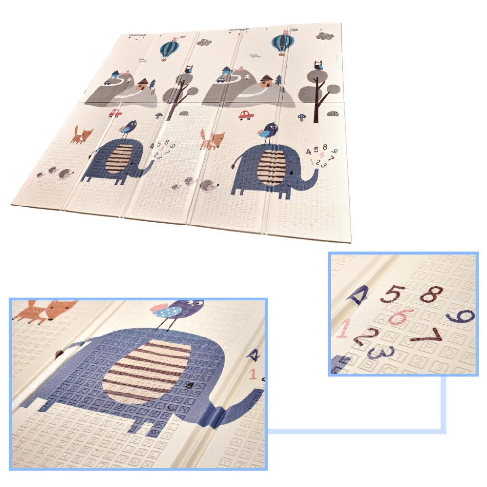 Double-sided Foldable XPE Foam Play Mat Pad Rug for Kids, Elephants-Road, 198x179cm (2)