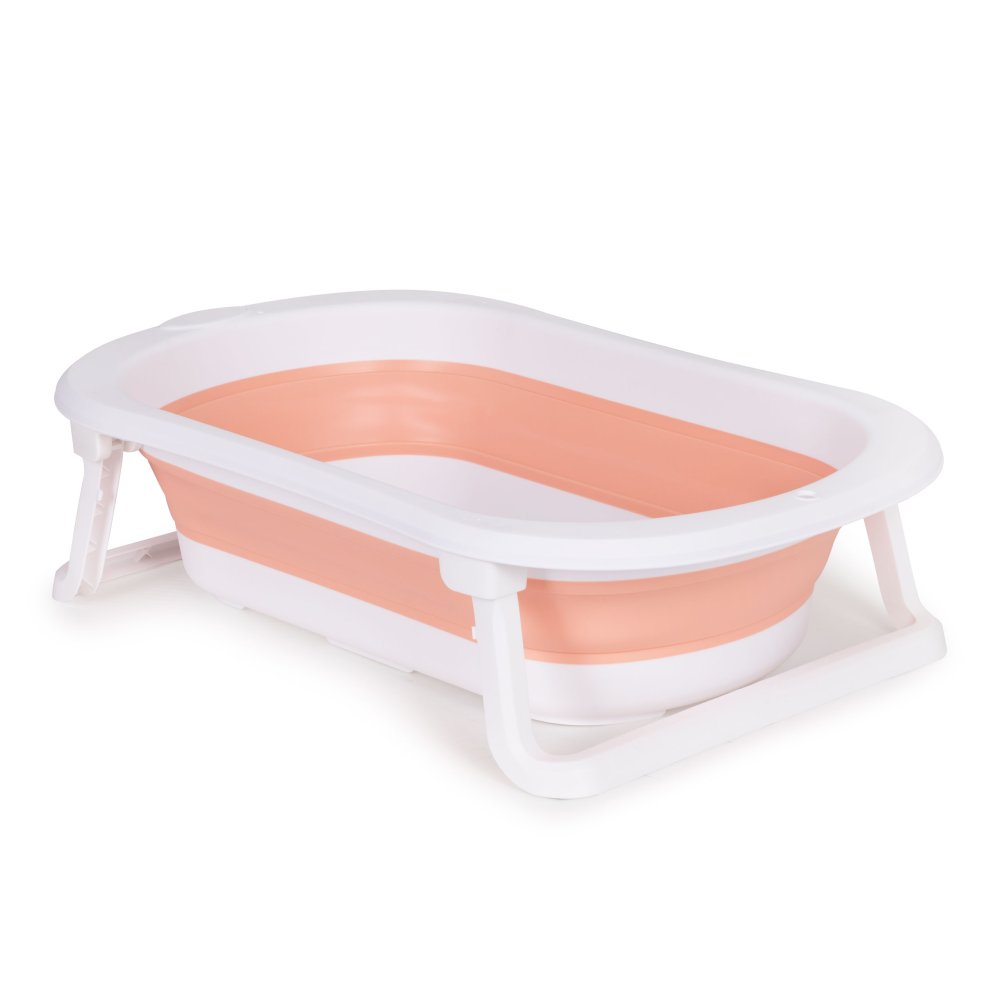 ECOTOYS Foldable Baby Bathtub with Temperature Sensor Drain Plug, Pink (1)