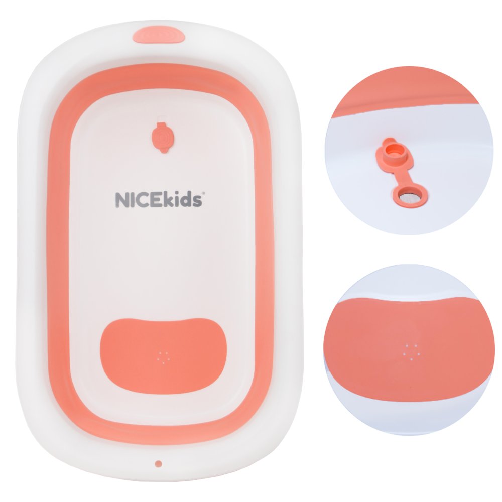 Nicekids Folding Baby Bathtub with Cushion, Pink/White (5)
