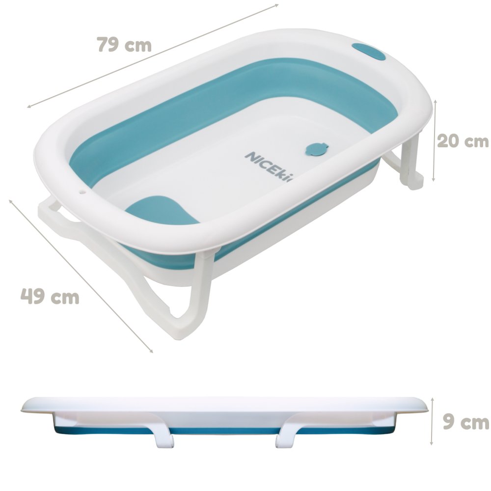 Nicekids Folding Baby Bathtub with Cushion, Blue/White (3)