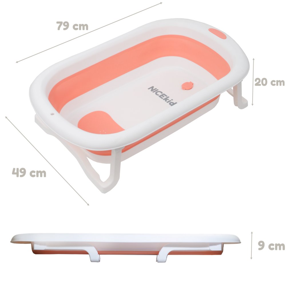 Nicekids Folding Baby Bathtub, Pink/White (2)