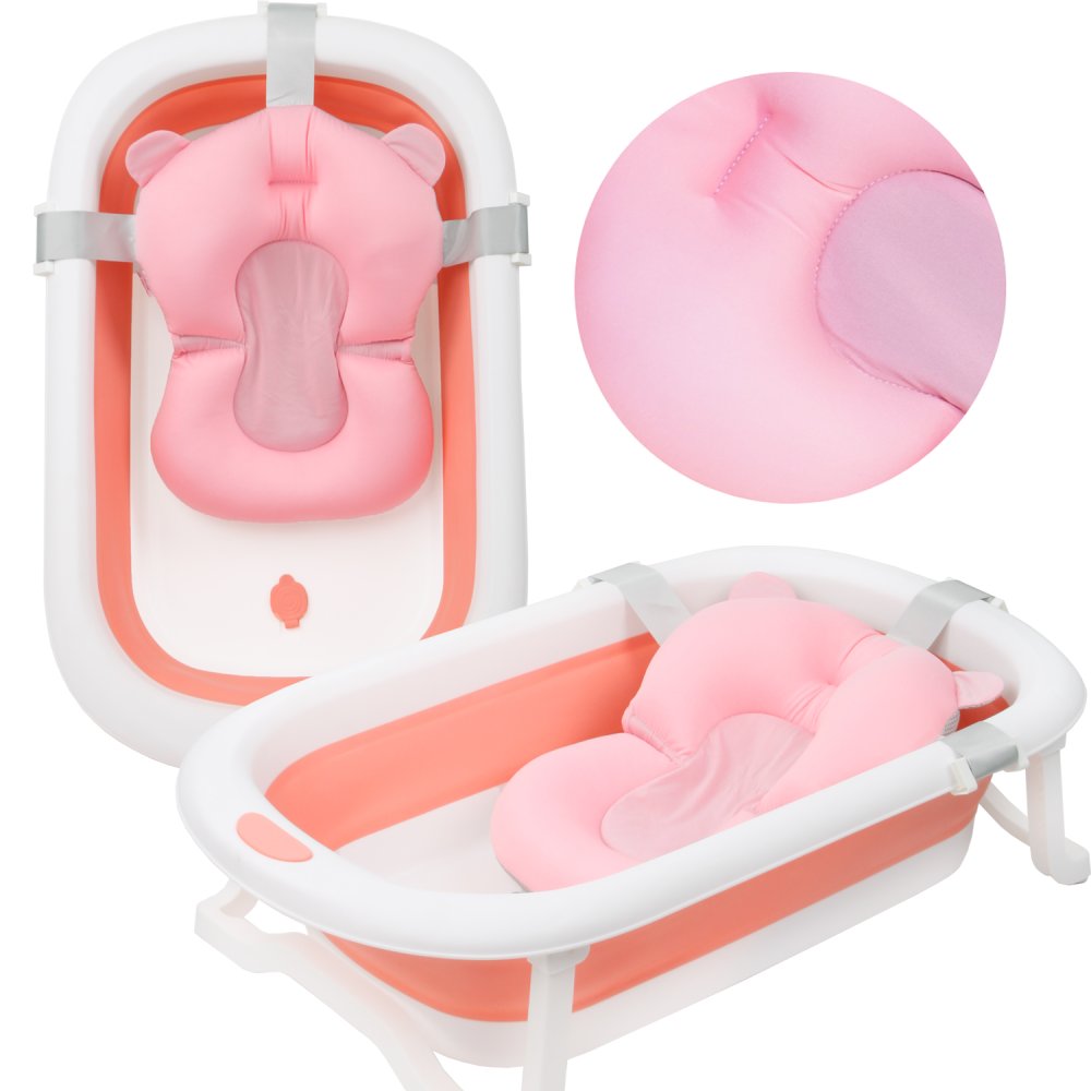 Nicekids Folding Baby Bathtub with Cushion, Pink/White (4)
