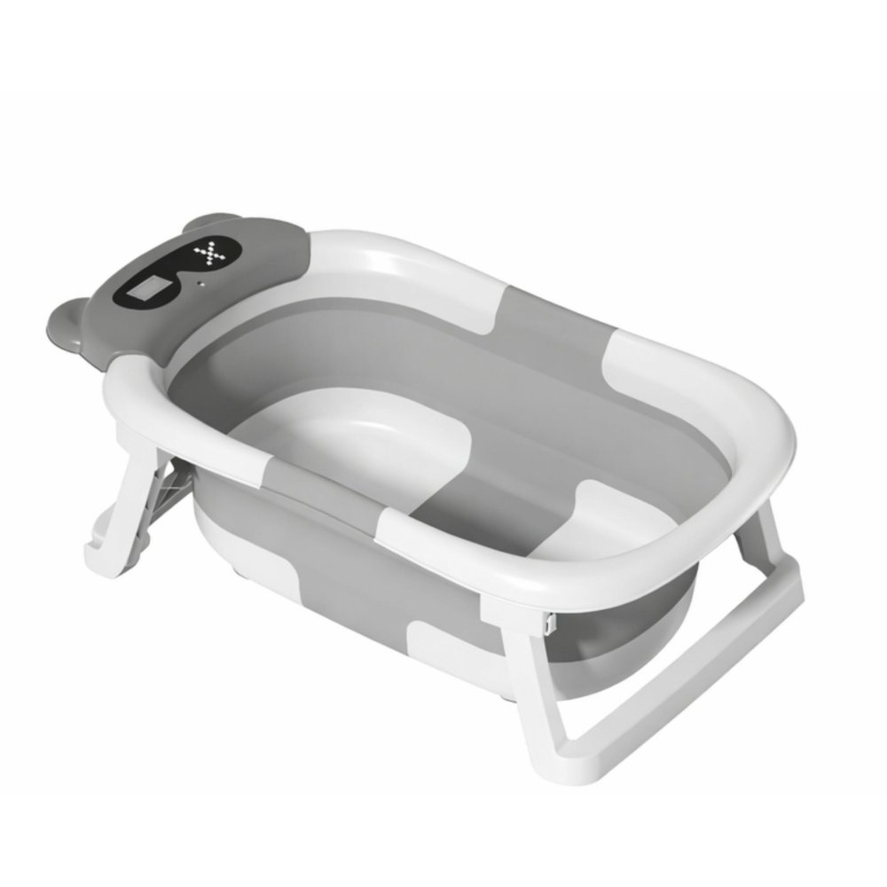 Foldable Baby Bathtub with Thermometer and Infant Support Pillow, Grey (1)