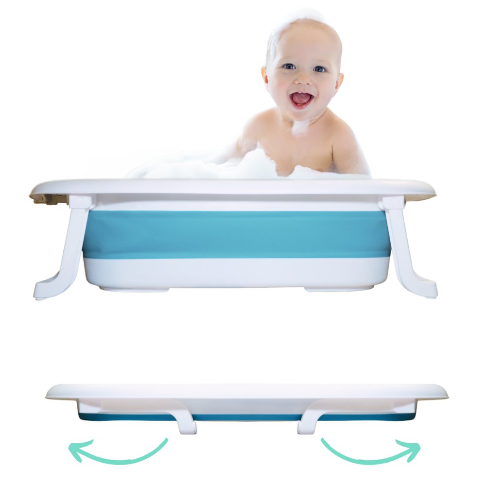 Nicekids Folding Baby Bathtub with Cushion, Blue/White (5)
