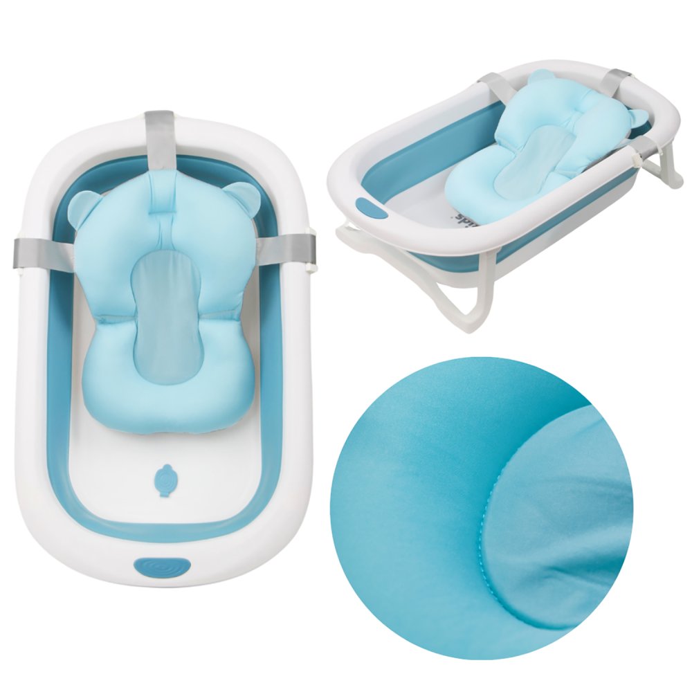 Nicekids Folding Baby Bathtub with Cushion, Blue/White (2)