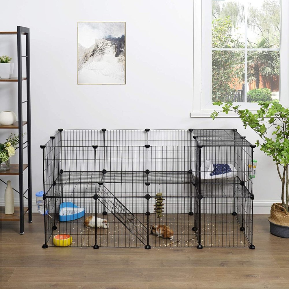 Modular 2-Level Small Animal Playpen for Guinea Pigs & Hamsters, Black (0)
