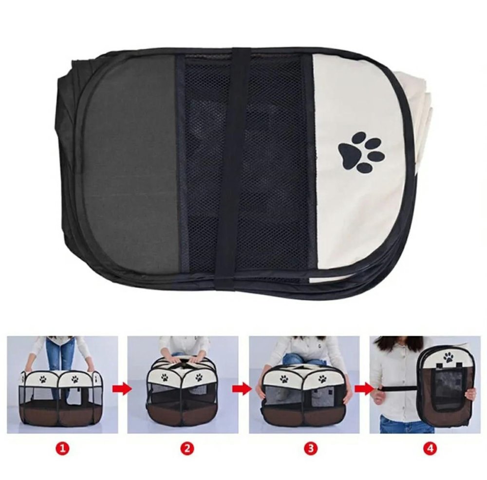 Portable Foldable Fabric Playpen Arena for Pets (Puppy, Kitten, Rabbit) - 74cm x 43cm, Gray (1)