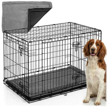 Pethaus Folding Metal Dog Crate with Bed 91x57x62 cm PH-201