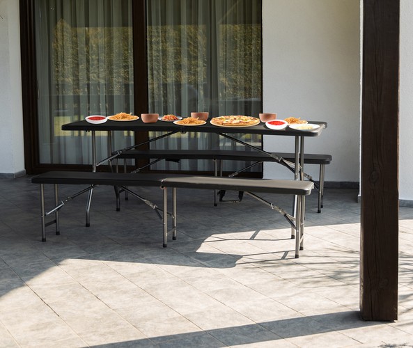 Folding Garden Picnic Household Table + 2 Benches, 180x74x74 cm, Black (7)