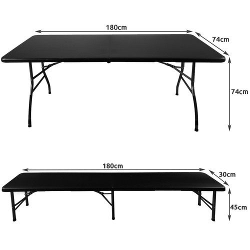 Folding Garden Picnic Household Table + 2 Benches, 180x74x74 cm, Black (9)