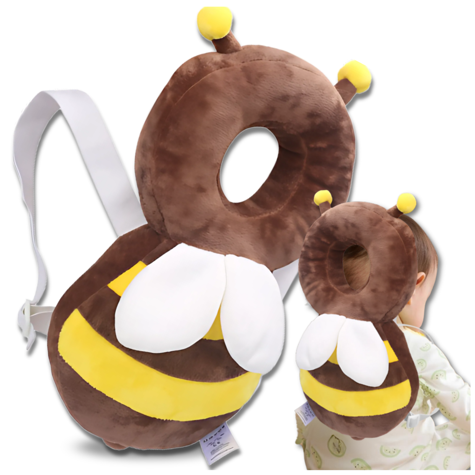 Baby safety backpack with head protection pillow, bee design