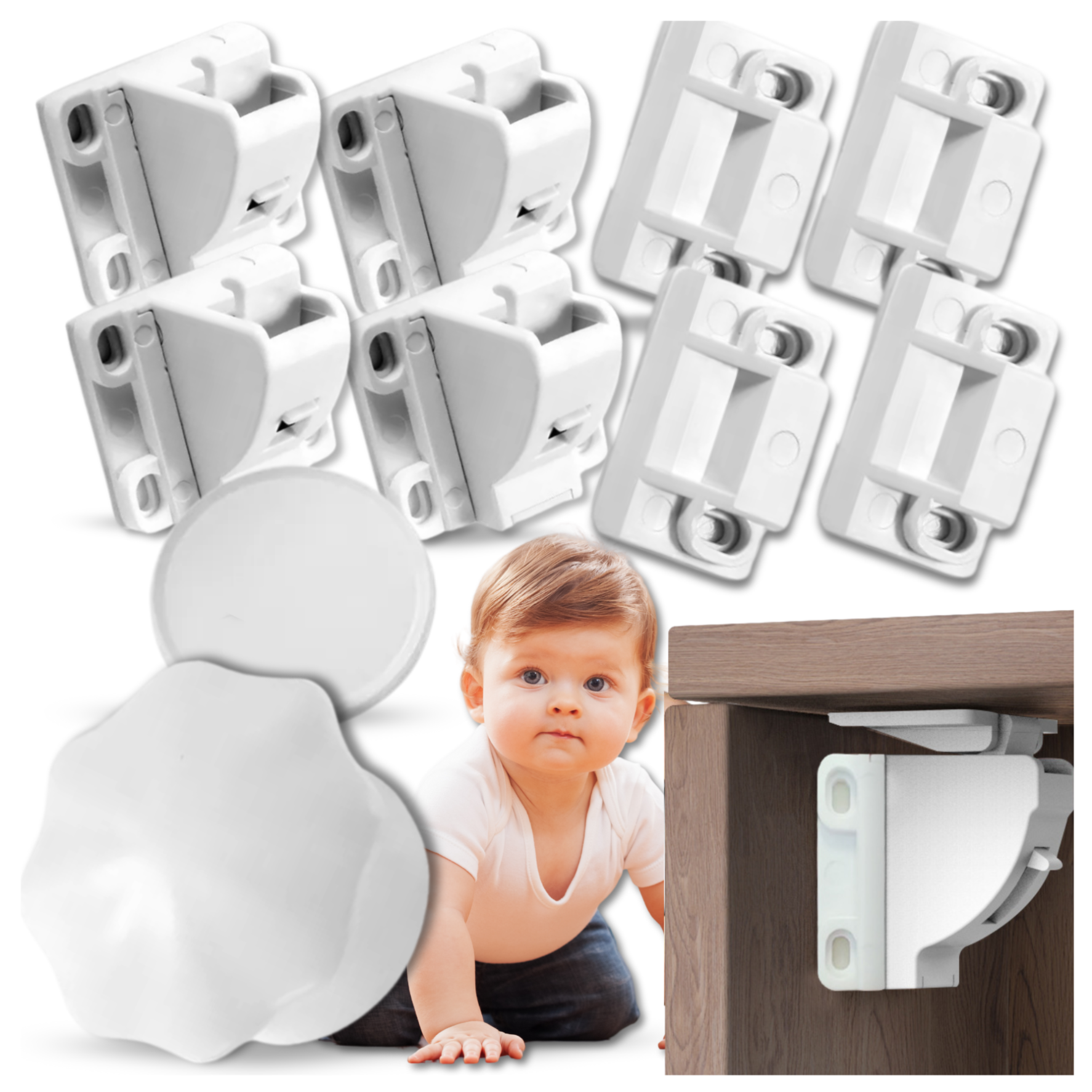 Nicekids Invisible Magnetic Cabinet Locks for Child Safety (4 Pack)