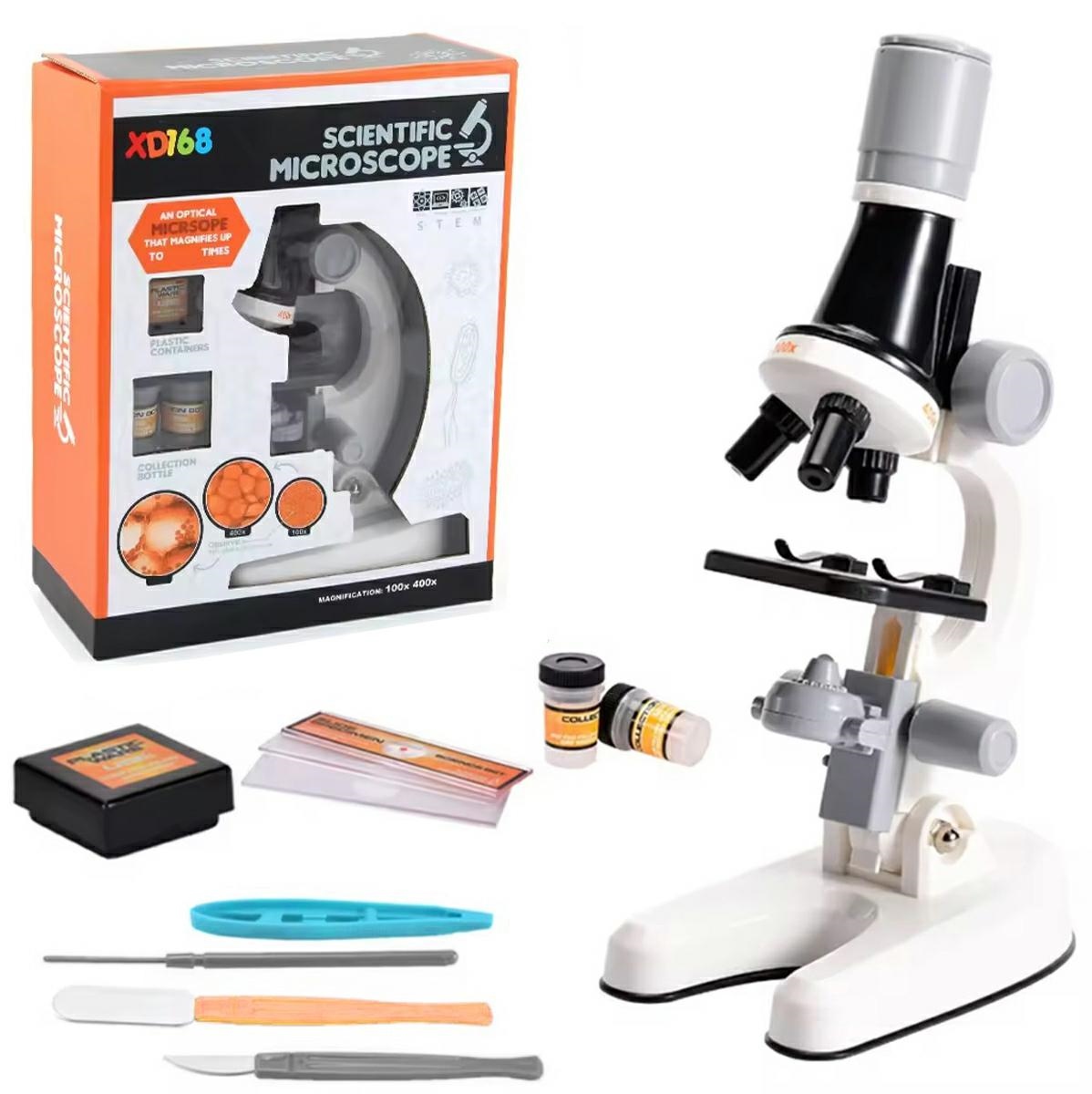 Educational kids' microscope with LED lighting, 1200x magnification, black