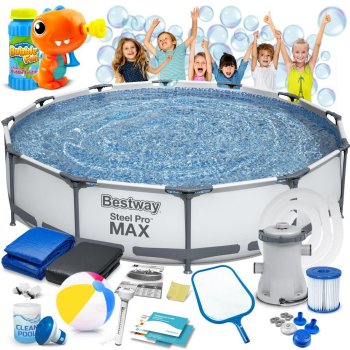 Bestway 56416 Steel Pro Frame Pool Set 366 x 76 cm, 16-in-1 + Free Bubble Machine