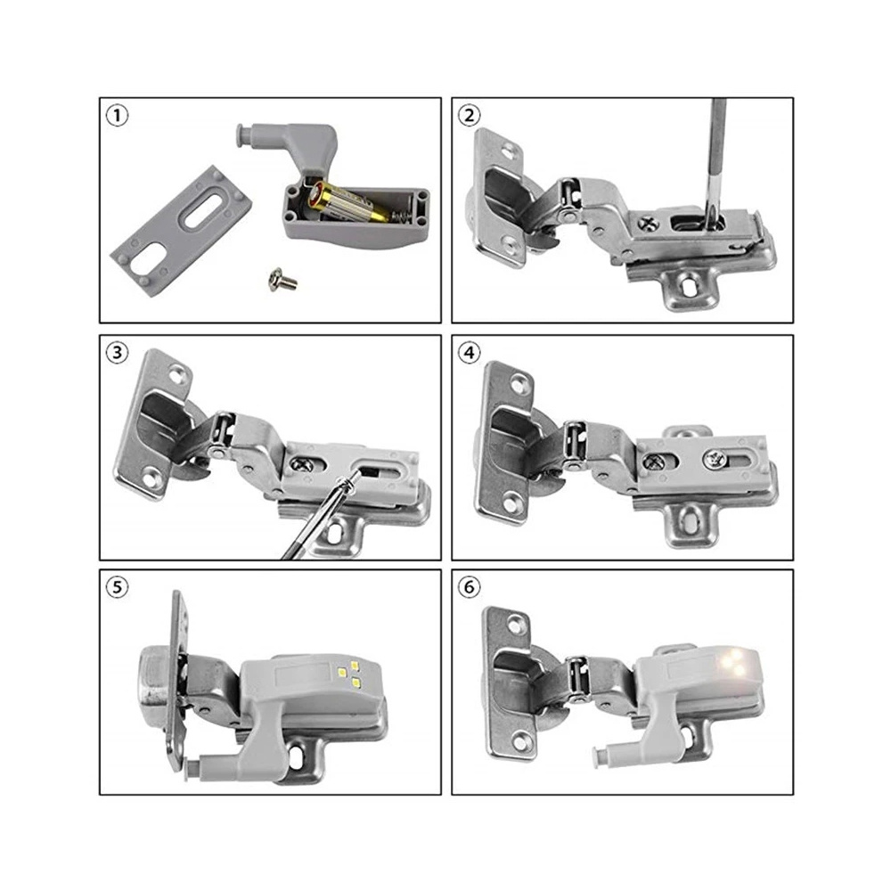 Furniture Hinge LED Sensor Light Cabinet Cupboard Closet Wardrobe Battery-powered Lamp, Set of 10 (1)