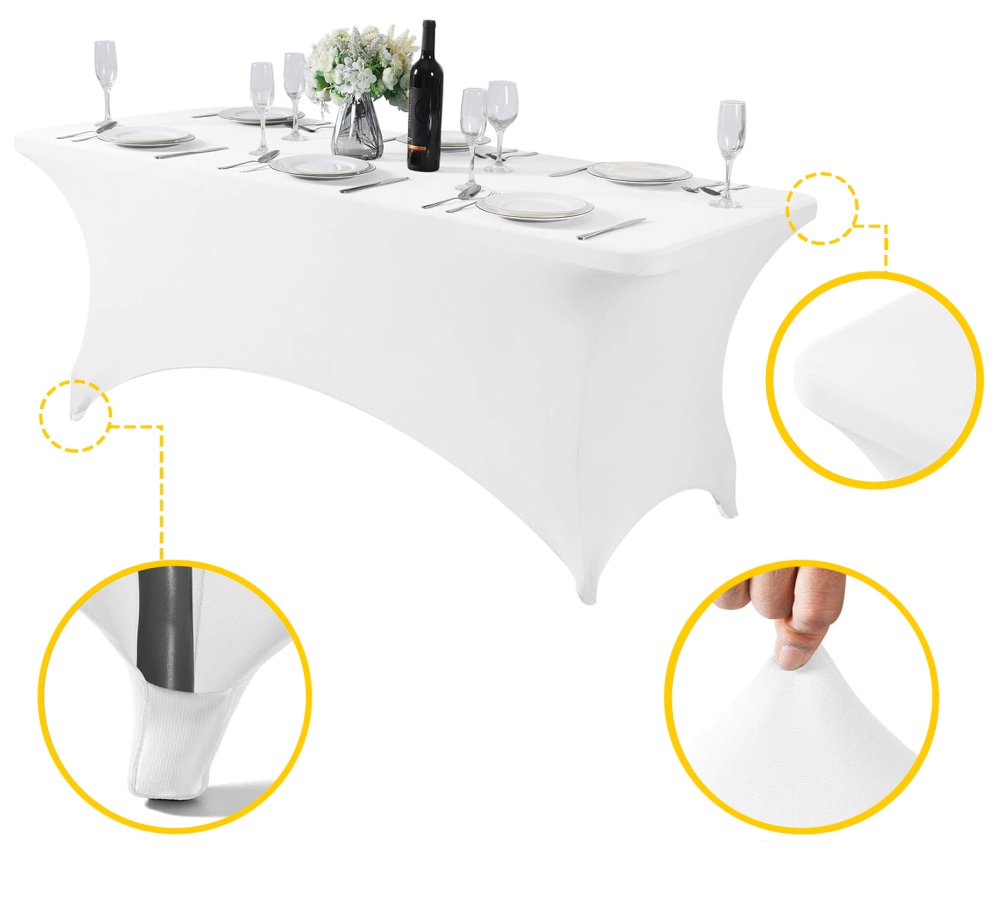 MultiGarden 8FT Stretch Spandex Table Cover for 240 cm Catering Table, White (2)