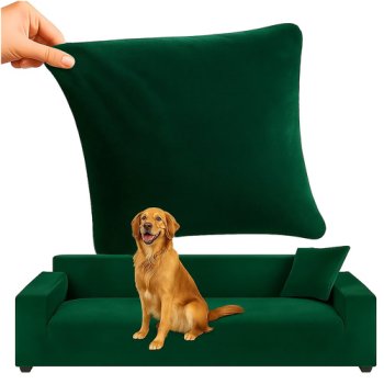 Stretch Velvet Corner Sofa Cover Ruhhy 26183, 190-230 cm, Dark Green