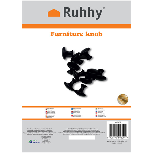 Ruhhy 25679 Furniture Knobs for Cabinets and Drawers, 10 pcs, 30 mm, Matte Black (0)