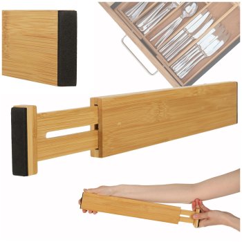 Drawer Organiser Adjustable Bamboo Separator 34-43.5cm, 1 Piece