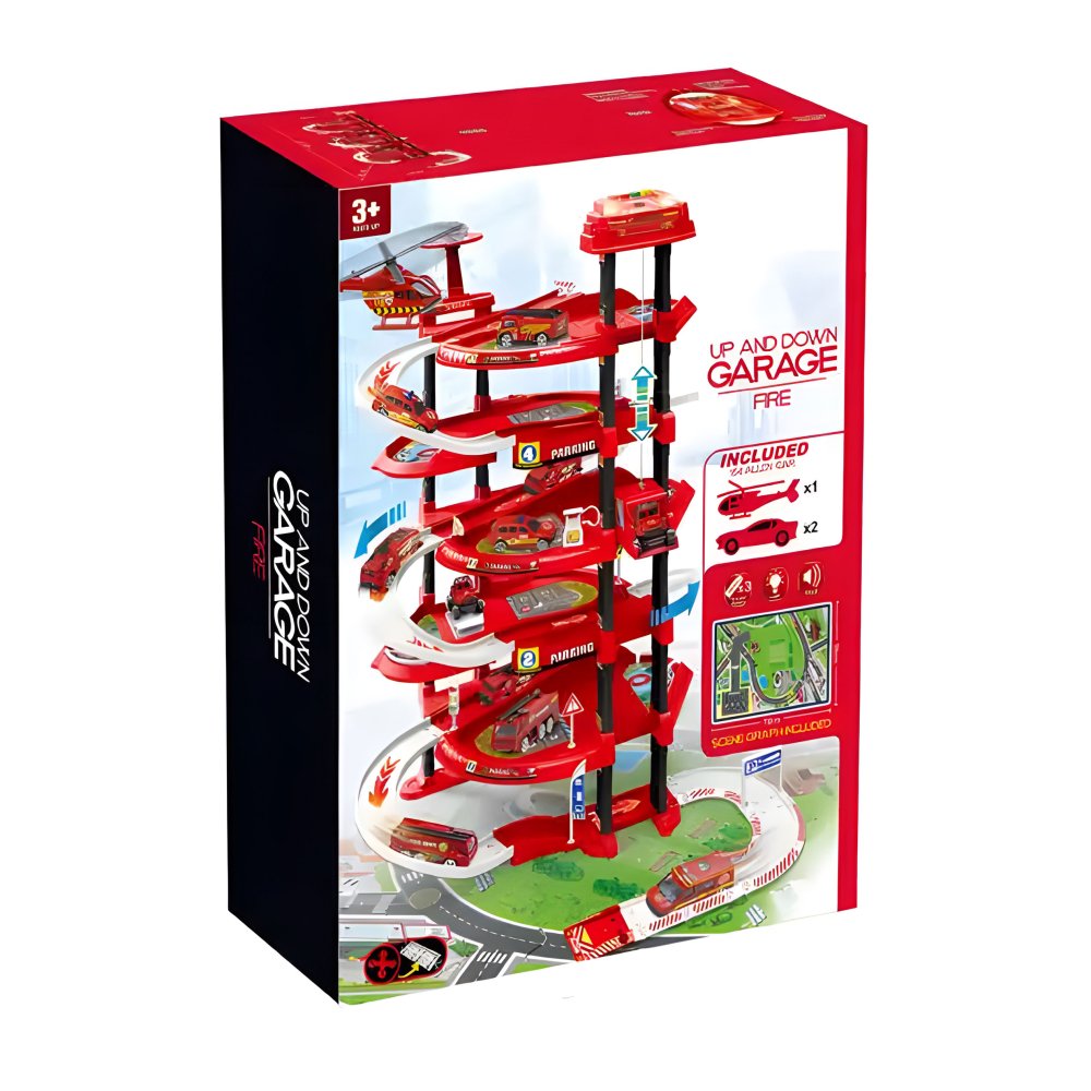 5 Level Fire Station Toy Garage Playset XXL with City Play Mat 82 Pieces (1)