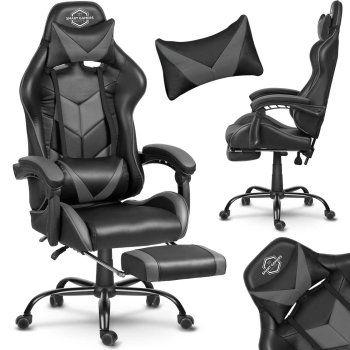 Sofotel Cerber Ergonomic Gaming Chair with Footrest PC Desk Chair, black and gray