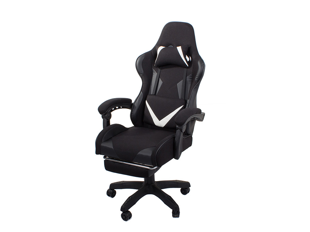 Ergonomic Swivel Gaming Chair with Retractable Footrest, Black (0)