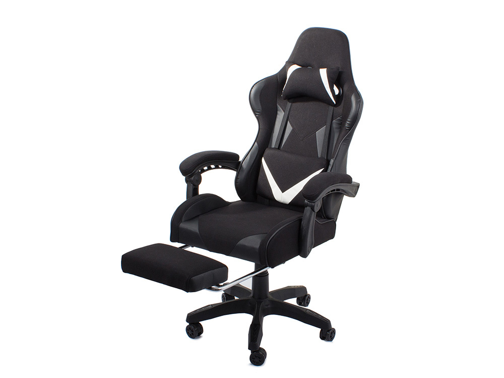 Ergonomic Swivel Gaming Chair with Retractable Footrest, Black (2)