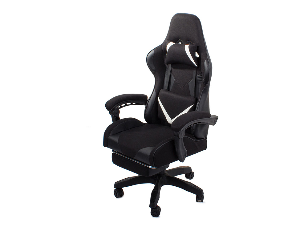 Ergonomic Swivel Gaming Chair with Retractable Footrest, Black (3)