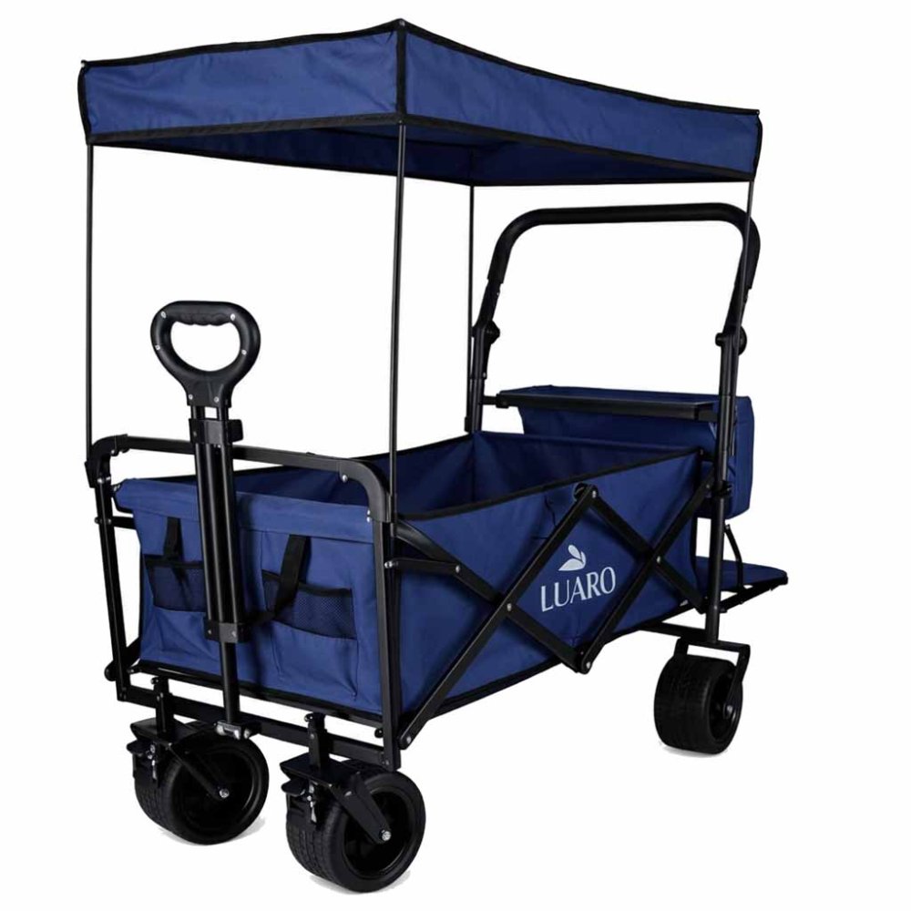 Folding Beach Wagon LUARO with Canopy and Net, Navy Blue (3)