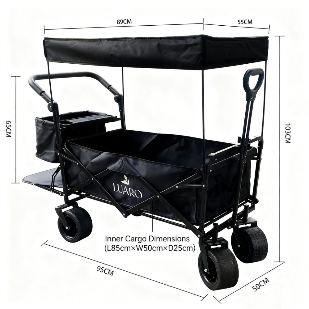 LUARO Folding Utility Beach Wagon with Canopy and Net, Black (2)