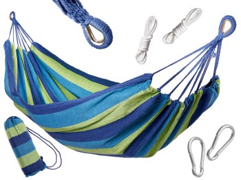 Garden Home Single Hammock with Mounting Kit Set - 200x100 cm, Blue-Green