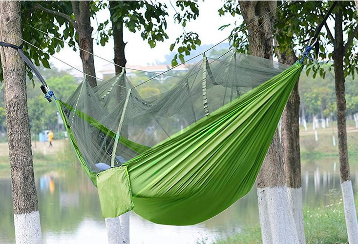 Travel Hammock with Mosquito Net – Lightweight, Carry Bag, Green (2)