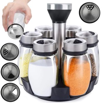 Rotating Spice Rack + 6 Glass Jars