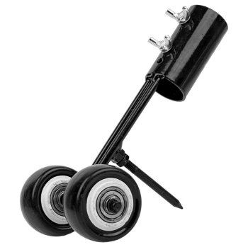 Universal wheeled scraper for removing weeds from paving, black