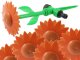 Garden sprinkler with sunflower head, ground spike, red/green