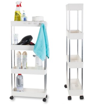 Storage Trolley on Wheels, Rolling Cart Organizer Shelf for Bathroom Kitchen Laundry Room Narrow Places