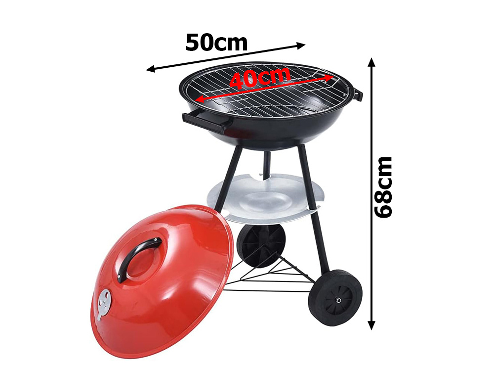 Portable Charcoal Garden Briquette Round Grill on Wheels with Lid (0)