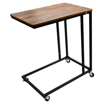 C-Shaped Side Table on Wheels for Laptop, Rolling End Table for Sofa and Bed